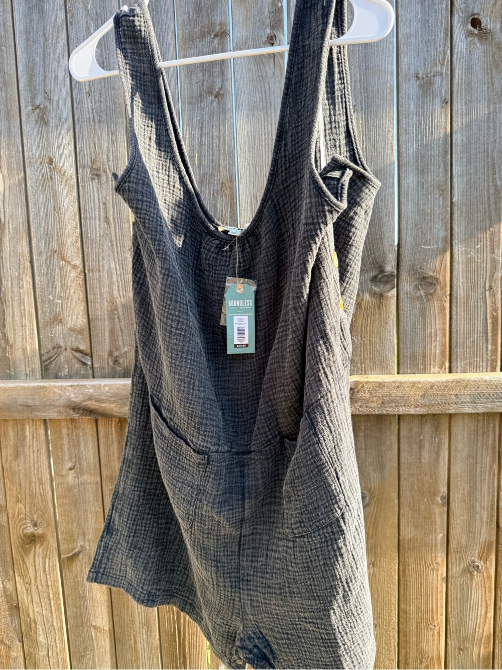 NWT Earthbound women’s Black/Charcoal Textured Romper, 100% cotton gauze - Picture 2 of 11